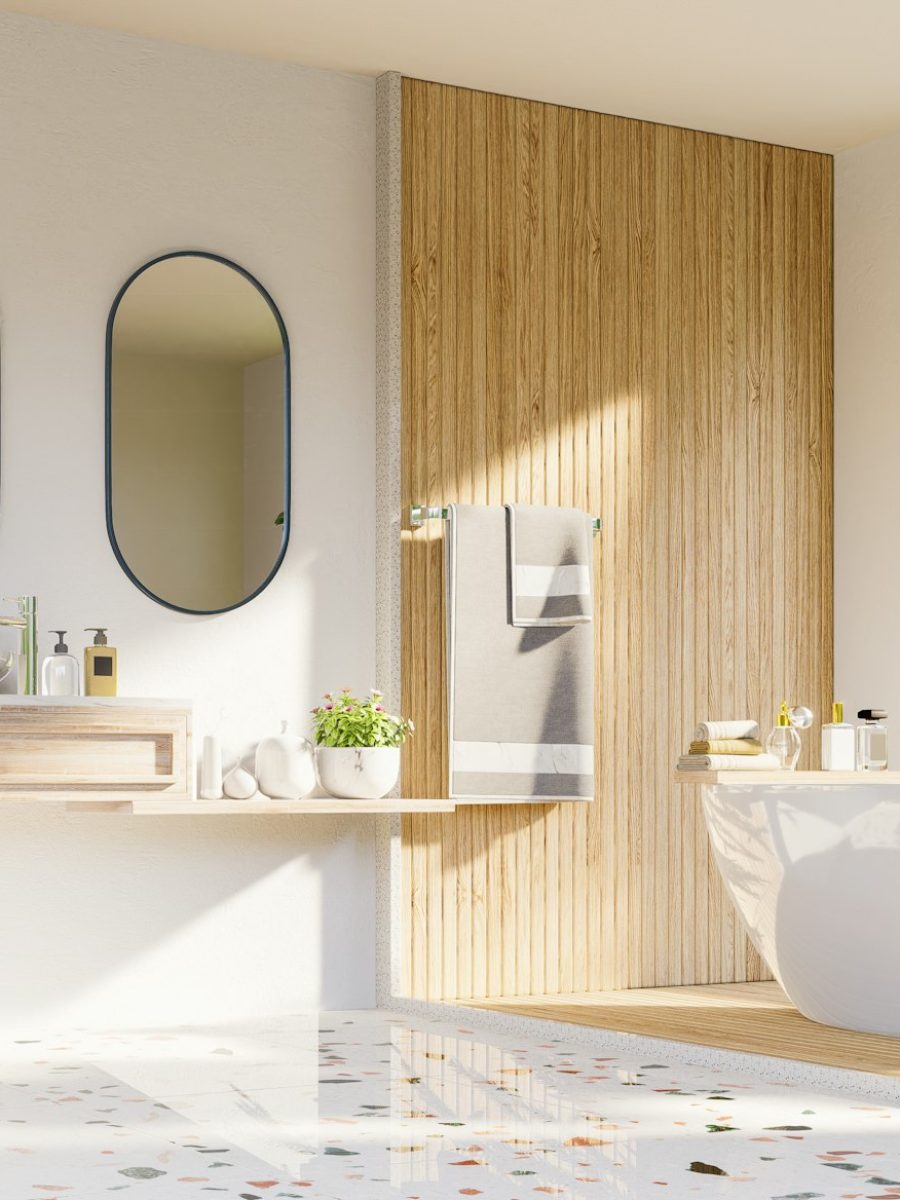 Modern Bathroom interior design on white wall.